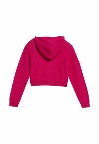 Avhuggen hoodie i klarrosa, med dragsko i huvan, långa ärmar samt ribbade muddar och nederkant. Tillverkad av mjuk, stickad tyg.