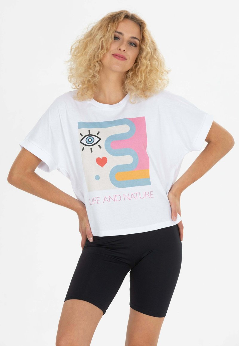 Damen T-Shirts | Shiva Diva MIT ABSTRAKTEN PRINT AUS T-Shirt print weiß - MH00434 Damen T-Shirts | Shiva Diva MIT ABSTRAKTEN PRINT AUS T-Shirt print weiß - MH00434