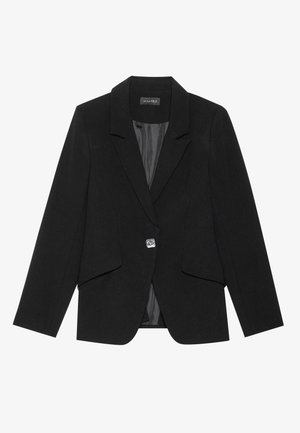 Svart blazer med enkelt knappelukking, slaglapeller og lange ermer. Glatt stoff med skreddersydd passform og sidelommer med klaff.