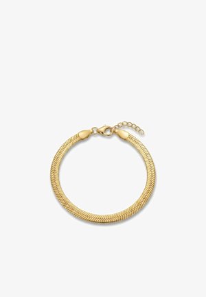 Bracelet chaîne ton doré avec motif chevrons texturé et fermoir mousqueton avec chaîne d'extension réglable.