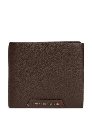 Brunt tekstureret læder bifold-pung med en lille Tommy Hilfiger-logo plade på den nederste kant.