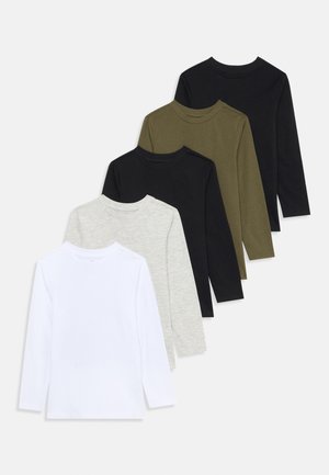 Chemises à manches longues disponibles en cinq couleurs : blanc, gris clair, noir, vert olive et noir foncé. Matière en coton lisse avec un design à col rond.