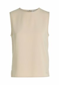 Beige ärmlös topp i smidigt tyg, med rund halsringning och en diskret dragkedja bak. Minimalistisk design utan mönster.