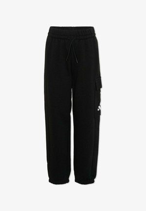 Pantalon de jogging noir avec taille élastique, cordon de serrage, poche cargo latérale et poignets élastiques.
