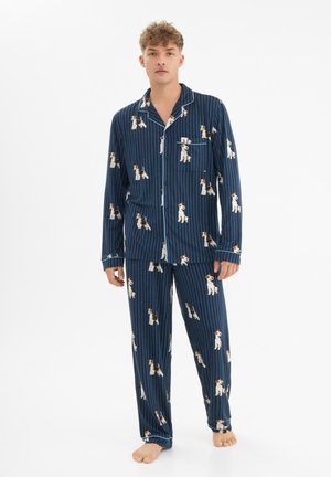 Chelsea Peers STRIPE DOG LONG BUTTON UP SET - Pyjama - dark blue