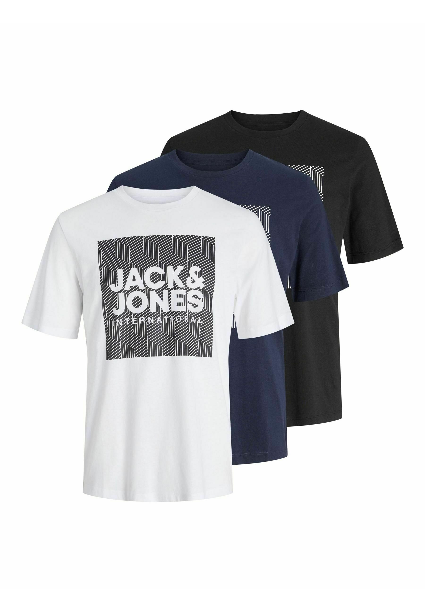 JACK & JONES Herren T-Shirt 3er Pack – Print Mix, Rundhals, Regular Fit, 100% Baumwolle