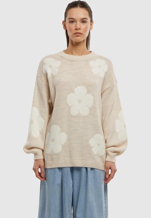 CREWNECK WITH FLOWERS - Strickpullover - coral offwhite
