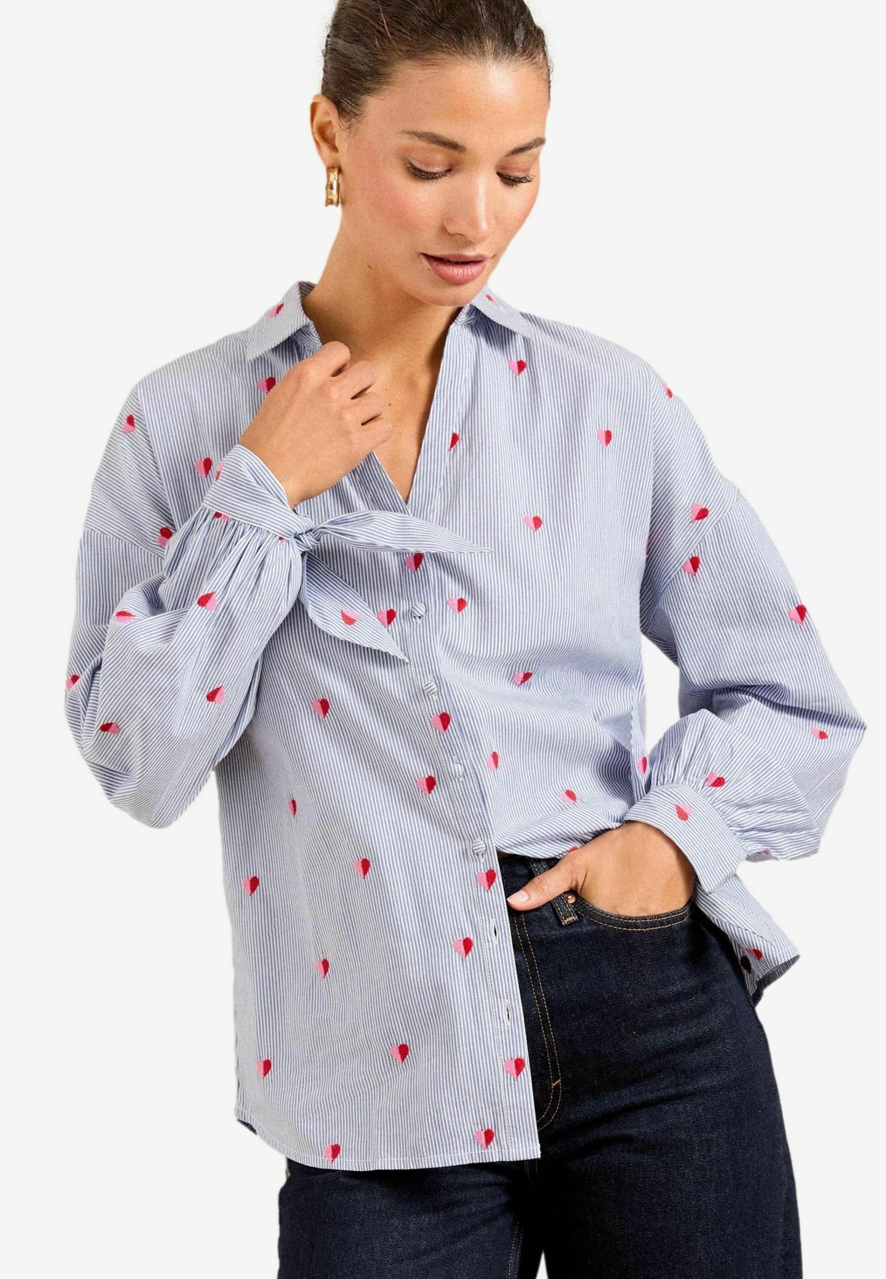 Love Roses LOVE ROSES EMBROIDERED STRIPE TIE CUFF SHIRT