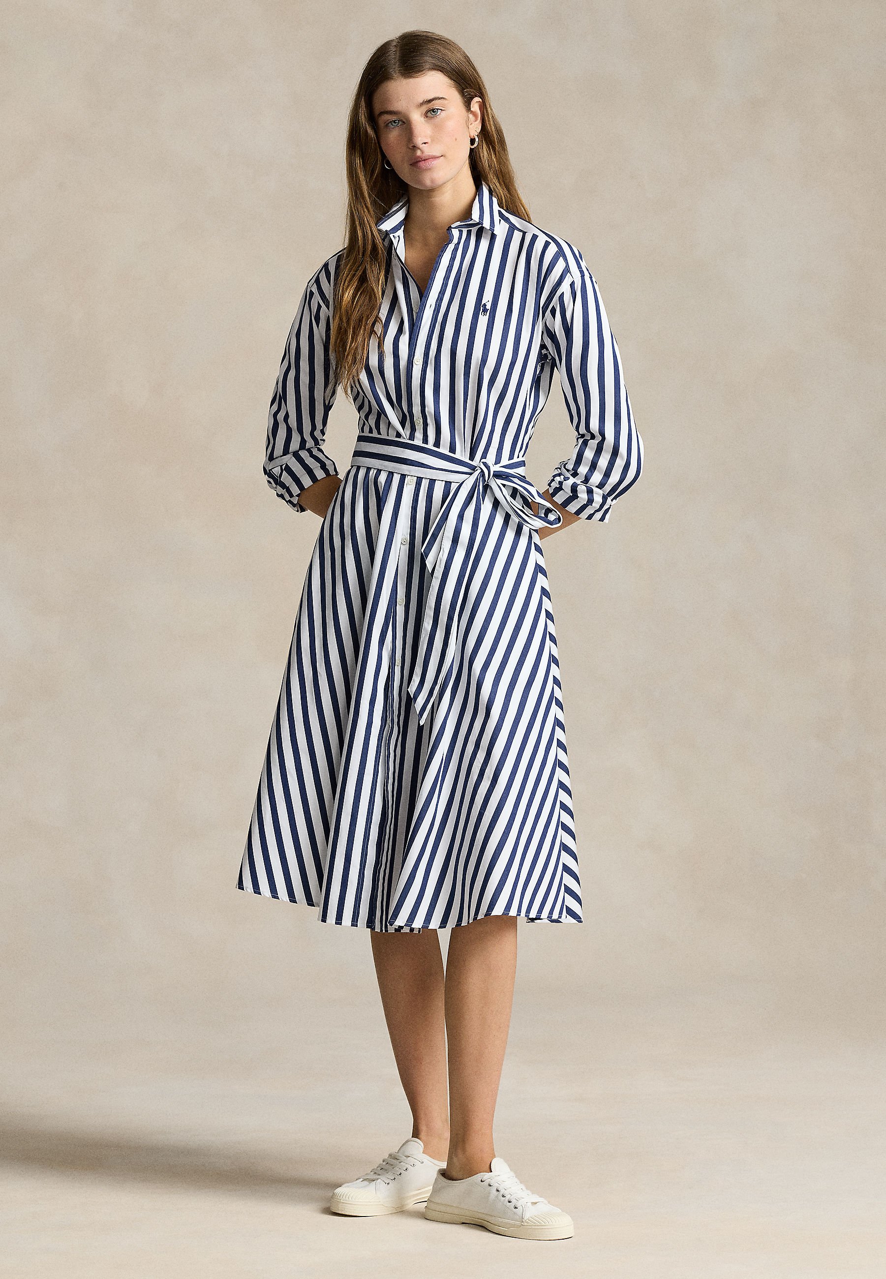 ワンピース French Sleeve Polo Long Dress stripe Polo Ralph Lauren BELTED WIDE-STRIPE COTTON SHIRTDRESS - Shirt
