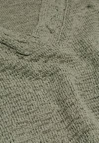 Hellgrüner Strickstoff mit einer strukturierten, leicht offenen Webart und dezentem Zopfmuster, das ein weiches Aussehen und ein gemütliches Gefühl vermittelt.