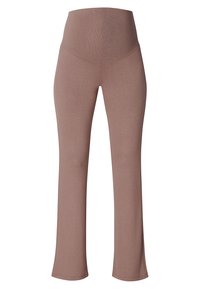 Bruine, hooggeposte, bootcut leggings van glad, rekbaar stof. Beschikt over een brede tailleband voor comfort en een strakke pasvorm voor de benen.