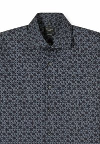 Dunkel geblümtes Hemd aus leichtem Stoff. Verfügt über einen Button-Down-Kragen und schwarze Knöpfe. Sehr schlanke Passform, mit sichtbarem Pflegeetikett.