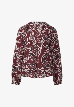 Bordeaux lange mouw blouse in een paisley patroon. Bevat een ronde halslijn, plooien en elastische manchetten. Gemaakt van lichtgewicht stof.