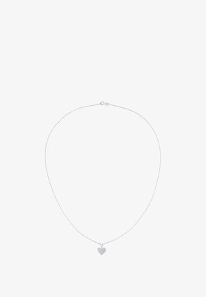 Srebrna lančić ogrlica s teksturiranim privjeskom u obliku srca. Privjesak je složeno dizajniran s površinskim uzorcima za dodatne detalje.