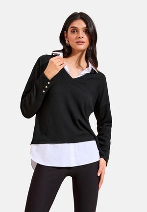 Friends Like These, REGULAR FIT - 2 IN1 BUTTON SHOULDER POPLIN . - Svetrík - black