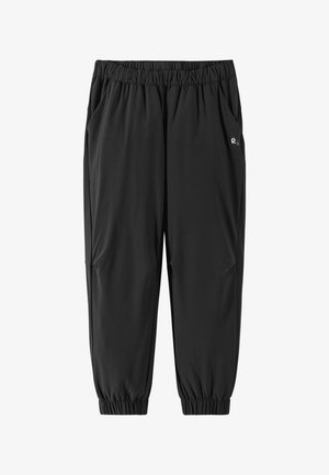 Czarne joggery z elastyczną talią i mankietami, z bocznymi kieszeniami oraz małym logo na prawej kieszeni.
