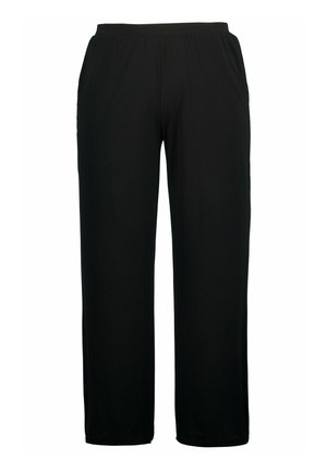 Pantaloni a gamba dritta con vita elastica nera e tasche laterali, realizzati in tessuto liscio.