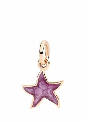 Goldener sternförmiger Anhänger mit lila glitzerndem Emaille-Innenbereich, befestigt an einem kleinen goldenen Ring.