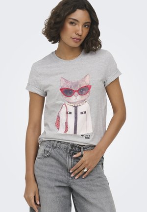ONLY, ONLBARIA REG S/S TOP BOX JRS - Camiseta estampada - light grey melange