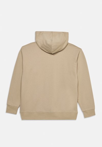 Sweat à capuche beige uni vu de dos avec manches longues et poignets et ourlet côtelés.
