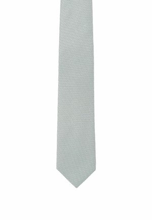 Light green tie with a textured pattern featuring small, repeating geometric shapes. The tie has a pointed end and a smooth finish.