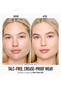 Voor en na afbeelding die huidverbetering laat zien; links ongelijke textuur en vlekken, rechts een gladde, egale teint.