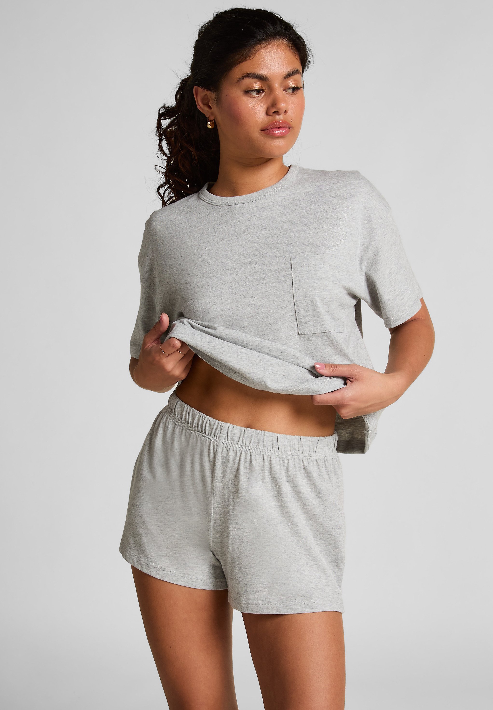 Pyjama Hunkemöller - Ensemble Gris Doux (T-shirt + Short), Taille M, Confortable Et Respirant