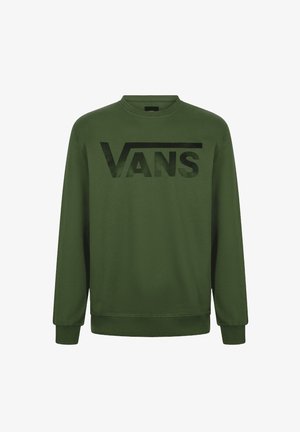 Felpa verde in misto cotone, con grande logo nero "VANS" sul petto, scollo rotondo e maniche lunghe con polsini a costine.
