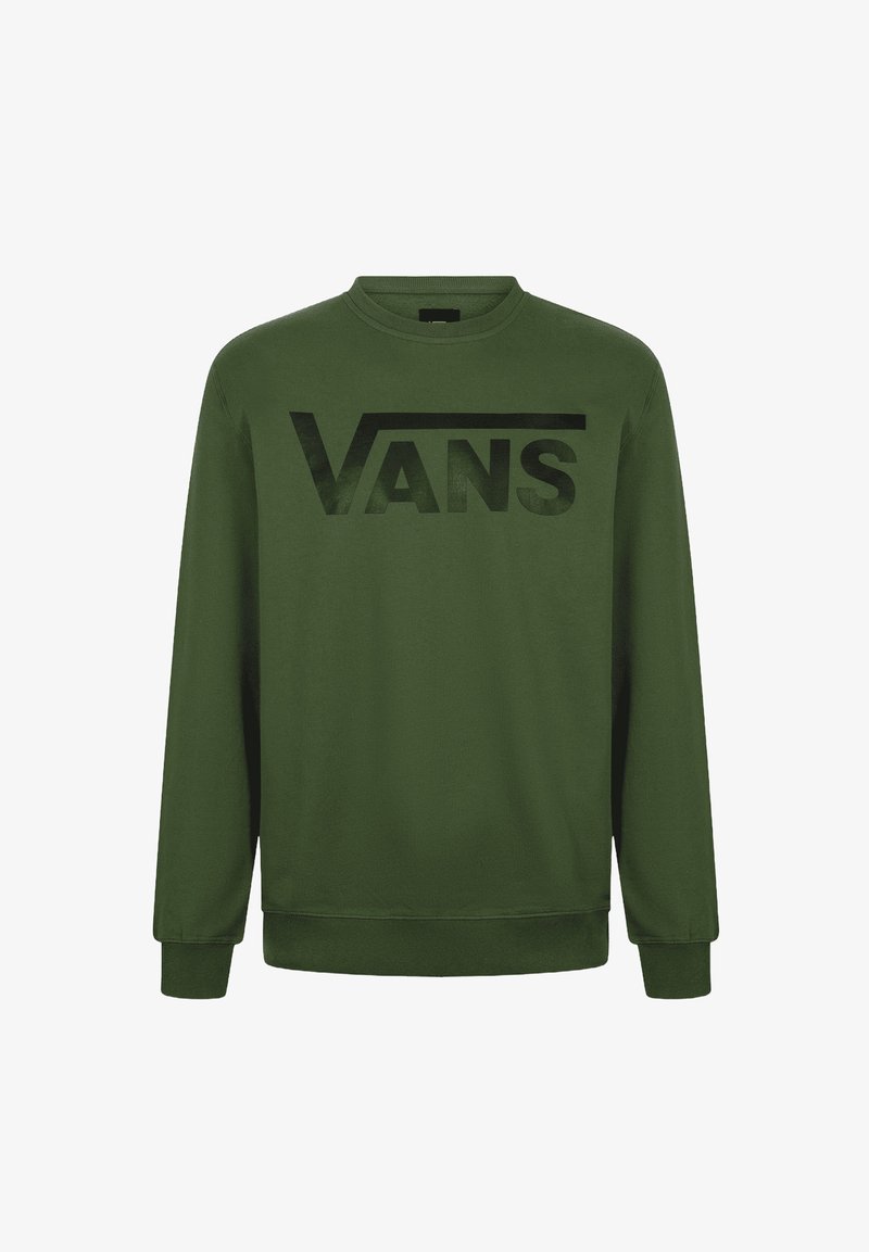 Sudadera verde hecha de una mezcla de algodón, con un gran logo negro de "VANS" en el pecho, cuello redondo y mangas largas con puños acanalados.
