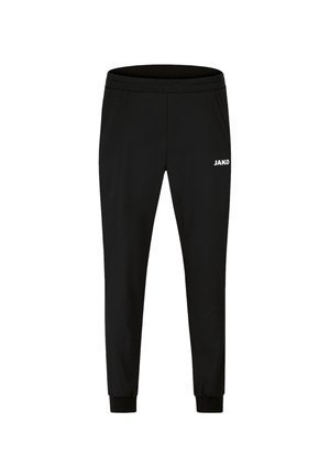 Pantaloni sportivi neri con taglio affusolato, vita elastica e polsini, con logo bianco "JAKO" sulla coscia destra.