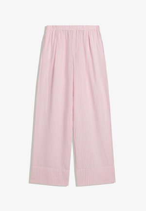Zachte, gestreepte wijde broek in roze met een elastische tailleband, gemaakt van een gestructureerde stof en met een licht uitlopende zoom.