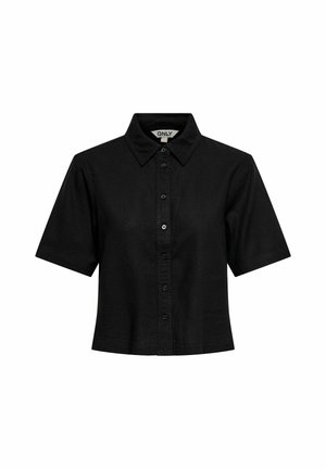 Must musta lühikeste varrukatega nööpidega särk, millel on klassikaline krae, struktureeritud lõige ja esiküljel nähtavad nööbid, mille krae siseküljel on silt "ONLY".