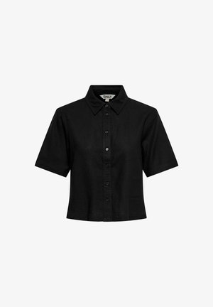 Must musta lühikeste varrukatega nööpidega särk, millel on klassikaline krae, struktureeritud lõige ja esiküljel nähtavad nööbid, mille krae siseküljel on silt "ONLY".