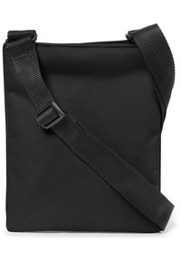 Borsa a tracolla nera realizzata in tessuto resistente, con una ampia tracolla regolabile, forma quadrata e design semplice senza hardware visibile.