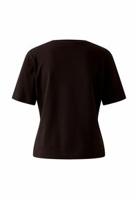 Zwarte T-shirt met korte mouwen van gladde katoen. Heeft een klassieke ronde hals en een ontspannen pasvorm met minimale stikdetails.