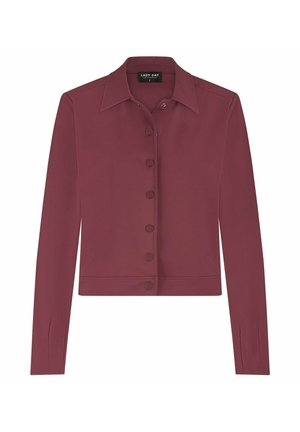 Bordeaux langesleeve blouse met een kraag, sluiting met knopen aan de voorkant en een cropped ontwerp. Gladde textuur en op maat gemaakte pasvorm.