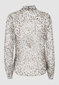 Camicia con stampa leopardata in beige chiaro e grigio. Tessuto morbido e strutturato con colletto e maniche lunghe, caratterizzata da una vestibilità rilassata e orlo arrotondato.