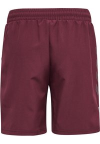 Burgunderfarbene Sportshorts mit elastischem Bund, glatter Textur und einem dezenten geometrischen Muster an der Seite, mit einem lässigen Schnitt.