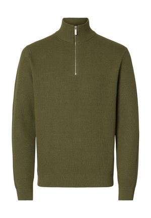 Selected, SLMDANE HALF ZIP - Svetrík - deep lichen green