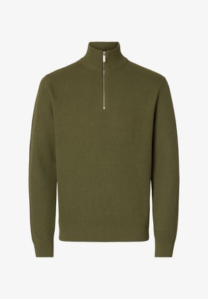 Selected, SLMDANE HALF ZIP - Svetrík - deep lichen green