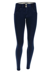 Non selezionato, denim scuro con cuciture blu