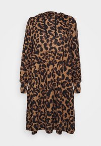 Robe à manches longues à capuche avec imprimé léopard marron et noir et une poche avant.