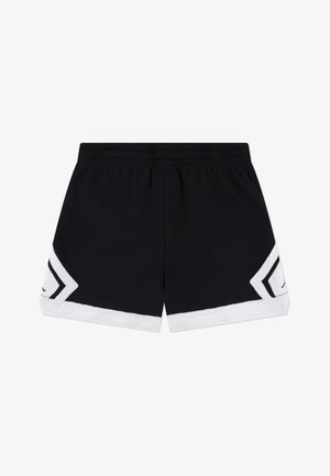 Fekete sportnadrág fehér oldalsávokkal. Rugalmas derékpánttal és a szegély közelében kontrasztos háromszögmintákkal rendelkezik. Puha anyagú textúra.