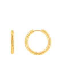 Boucles d'oreilles en or en forme de cerceau, présentant une finition lisse et polie, une forme circulaire et un fermoir sécurisé au design épuré.