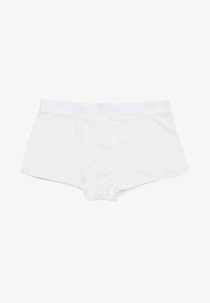 Hvide bomulds boxer shorts med en blød taljeelastik, der har en glat overflade og et minimalistisk design. Ingen yderligere mønstre eller detaljer.