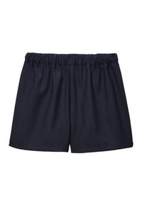 Shorts bleu marine avec une taille élastique. Tissu lisse au toucher doux, présentant une coupe simple sans motifs ni accents supplémentaires.