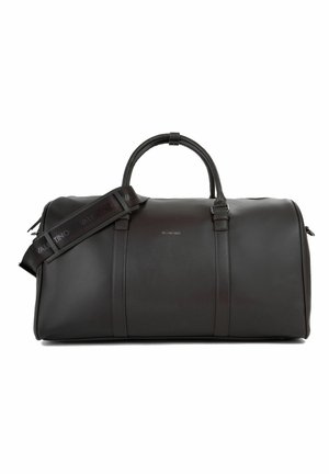 Bolsa de viaje de cuero negro con doble asa y correa de hombro desmontable, con el logo "Valentino" en relieve, diseño minimalista.