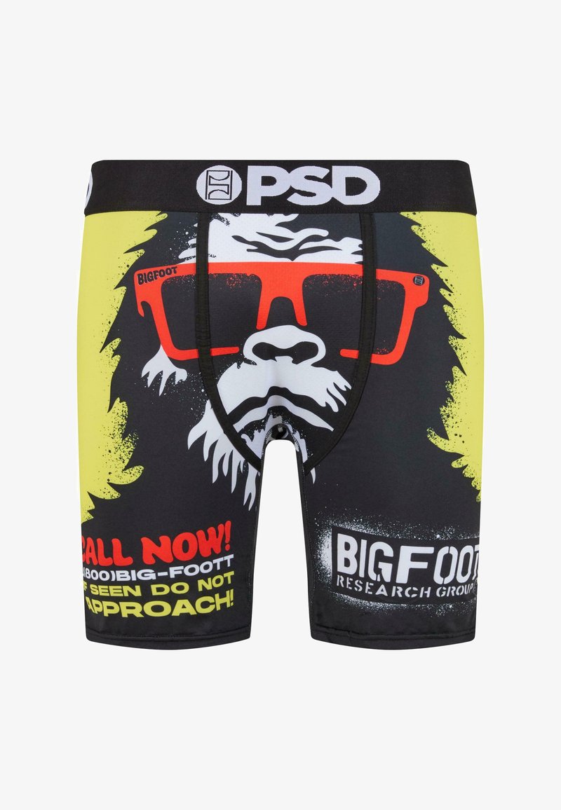 Bokseriai su juodai geltonu dizainu, dideliu Bigfoot grafiku su raudonais akinių nuo saulės, ir ryškiu raudonu bei baltu tekstu. Tamprūs audiniai.