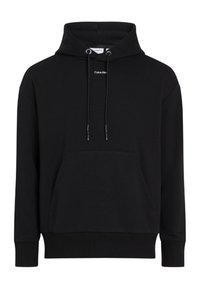 Felpa nera con cappuccio realizzata in materiale morbido, con tasca frontale, cappuccio con coulisse e logo minimalista sul petto. Vestibilità standard e fondo a coste.