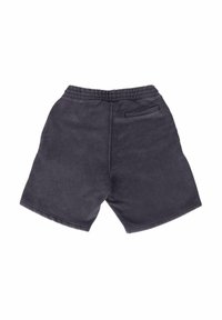 Mørkegrå shorts lavet af blødt stof, med elastisk talje, lige ben og en enkelt baglomme med et stilrent design.